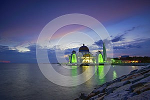 Majestic view of Malacca Straits Mosque during sunset