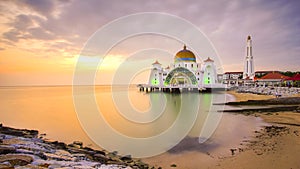 Majestic view of Malacca Straits Mosque during sunset