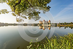 Majestic view of Moritzburg Castle near Dresden. Popular tourist destination