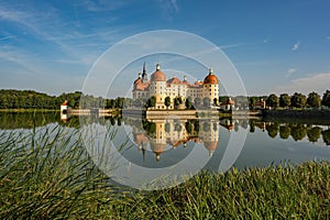 Majestic view of Moritzburg Castle near Dresden. Popular tourist destination