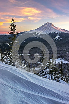 Majestic View of Mount Hood as seen during a winter sunset