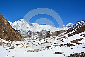 Majestic view of Mt. Cho-Oyu on the way to Cho-Oyu base camp, Hi