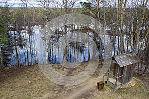 Majestic view tower in swamp in day. Calm and peaceful place for meditation