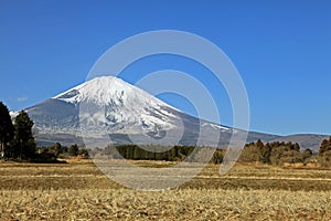 Majestic views of snow covered Mount Fuji, Japan