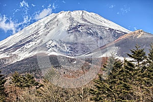 Majestic views of snow covered Mount Fuji, Japan