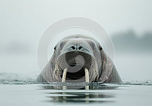 Majestic walrus emerging from the water