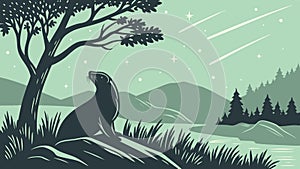 Majestic walrus on shore, arctic wildlife, sea mammal, vector design Generative AI photo