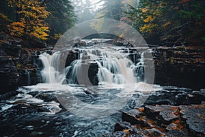 Majestic Waterfall in Autumn Forest