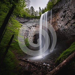 Majestic Waterfall Cascading Down Rocky Cliff