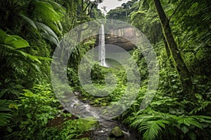 majestic waterfall cascading into lush jungle valley