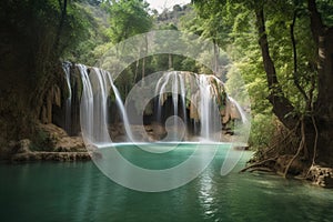majestic waterfall cascading into tranquil pool of water