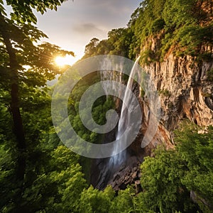 Majestic Waterfall at Golden Hour