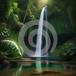 A majestic waterfall hidden deep within a lush, tropical jungle3