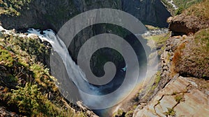 Majestic waterfall of Woringsfossen in Norway. Impressive beauty of Scandinavian nature