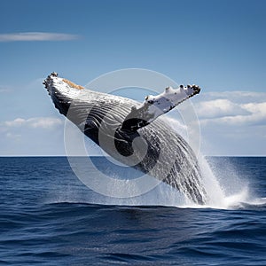 Majestic Whale Breaching in Clear Blue Sky photo