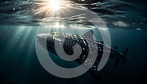 Majestic whale shark swimming in three dimensional underwater beauty generated by AI