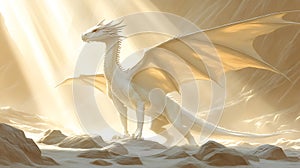 Majestic White Dragon In A Sunlit Cave photo