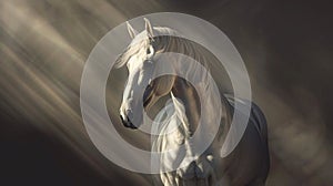 Majestic White Horse Portrait with Ethereal Sunrays