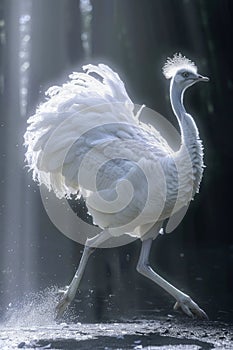 Majestic White Peacock Flaunting its Elegant Plumage Under Sunlight Filtering Through Trees