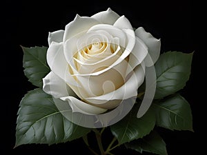 Majestic White Rose of Purity In Dark Background. Ai Generated
