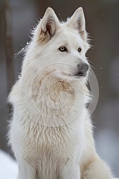 Majestic White Siberian Husky Sitting Elegantly in a Snowy Winter Landscape