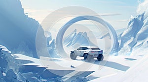 A Majestic White SUV Conquering Snowy Mountain Roads