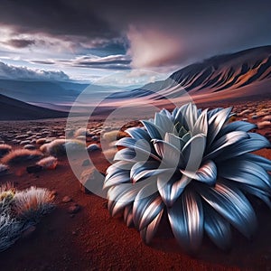 A silver sword plant on volcanic slopes, Ai generated image photo