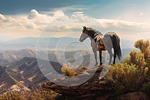 Majestic wild mustang horse atop a mountain range