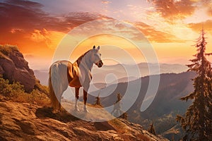 Majestic wild mustang horse atop a mountain range