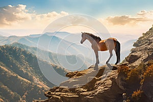 Majestic wild mustang horse atop a mountain range