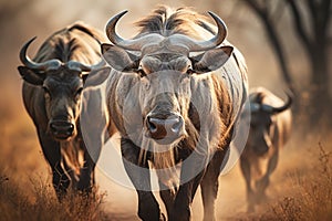 Majestic wildebeest family safari. Traversing the breathtaking savannah on an unforgettable journey