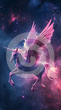 Majestic Winged Unicorn Soaring Through the Sky