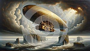 Majestic Zeppelin Airship Soaring Above Oceanic Cliffs