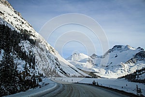 The majestuous rockies on a roadtrip between Jasper and Alberta on Alberta Highway 93, Alberta, Canada photo