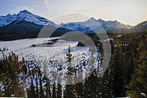 The majestuous rockies on a roadtrip between Jasper and Alberta on Alberta Highway 93, Alberta, Canada photo