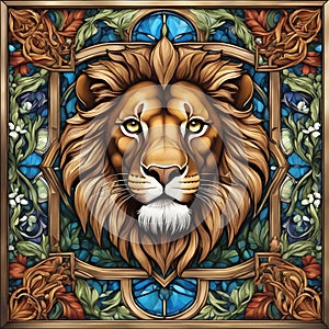 Art Nouveau Lion Vitral Window photo