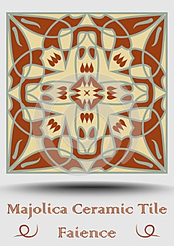 Majolica ceramic tile. Vintage ceramic majolica. Traditional glaze pottery product with multicolored symmetric spanish