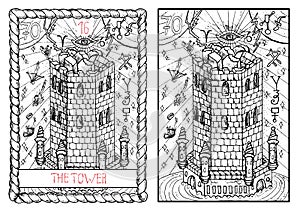 The major arcana tarot card. The tower