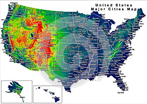 Major Cities map of USA United States of America