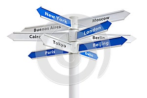 Major Cities of the World Crossroad Sign