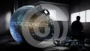 Major depression - a metaphorical view of exhausting human struggle with major depression. Taxing and strenuous fight ag photo