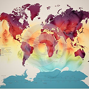 Major effect of el niÃ±o and La nina phenomenon illustration in the world map with wind wave generative AI photo