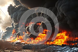 Major industrial fire explosions factory incident flame emergency catastrophe smoke burning oil refinery plant safety photo