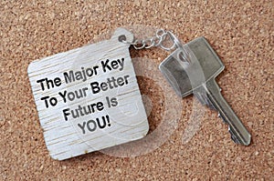 The major key to your better future is you text. Inspirational and motivational concept