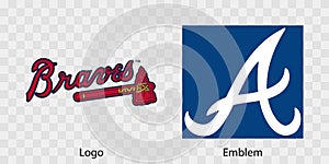 Major League Baseball MLB. National League NL. NL East. Atlanta Braves logo and emblem. Kyiv, Ukraine - May 22, 2022