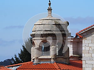 major minaret on the facade of the benedictine monastery of santa maria de la sobrado de los monjes, la coruña, spain, europe