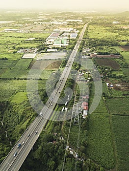 A major philippine highway. Aerial of SLEX in Sto Tomas, Batangas