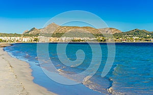 Majorca, beach sea view at the coast of bay of Alcudia