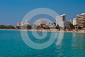 Majorca hotels and the beach of Mediterranean Sea