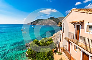 Majorca island, yachts at beautiful seaside bay of Camp de Mar